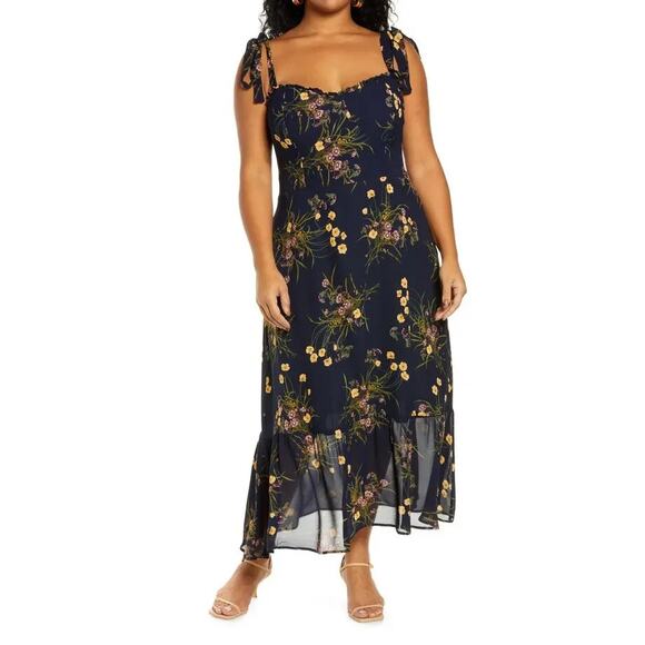 Reformation Dresses & Skirts - REFORMATION | 22 | Dress Tired Long Maxi Sundress Nay Dark Floral Ruffle Bow